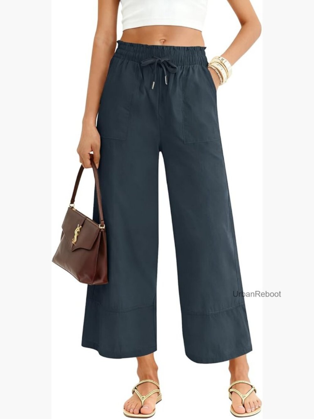 Women's Casual Wide Leg Palazzo Pants Drawstring Elastic Waist
